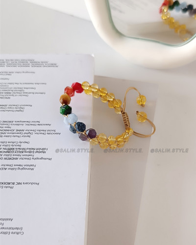 دستبند هفت چاکرای اصل با سیترین درجه یک ثلین استایل