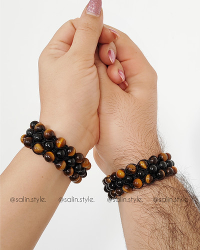 دستبند سه ردیفه تورمالین و چشم ببر ثلین استایل