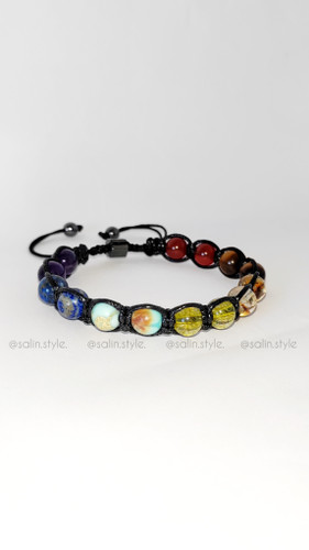 دستبند هفت چاکرای اصل بافته شده با چرم