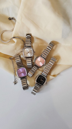 ساعت صفحه مربع زنانه نقره ای