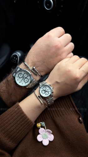 ساعت ست نقره ای صفحه سفید