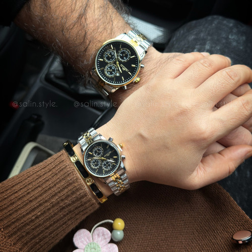 ساعت ست دو رنگ نقره ای و طلایی